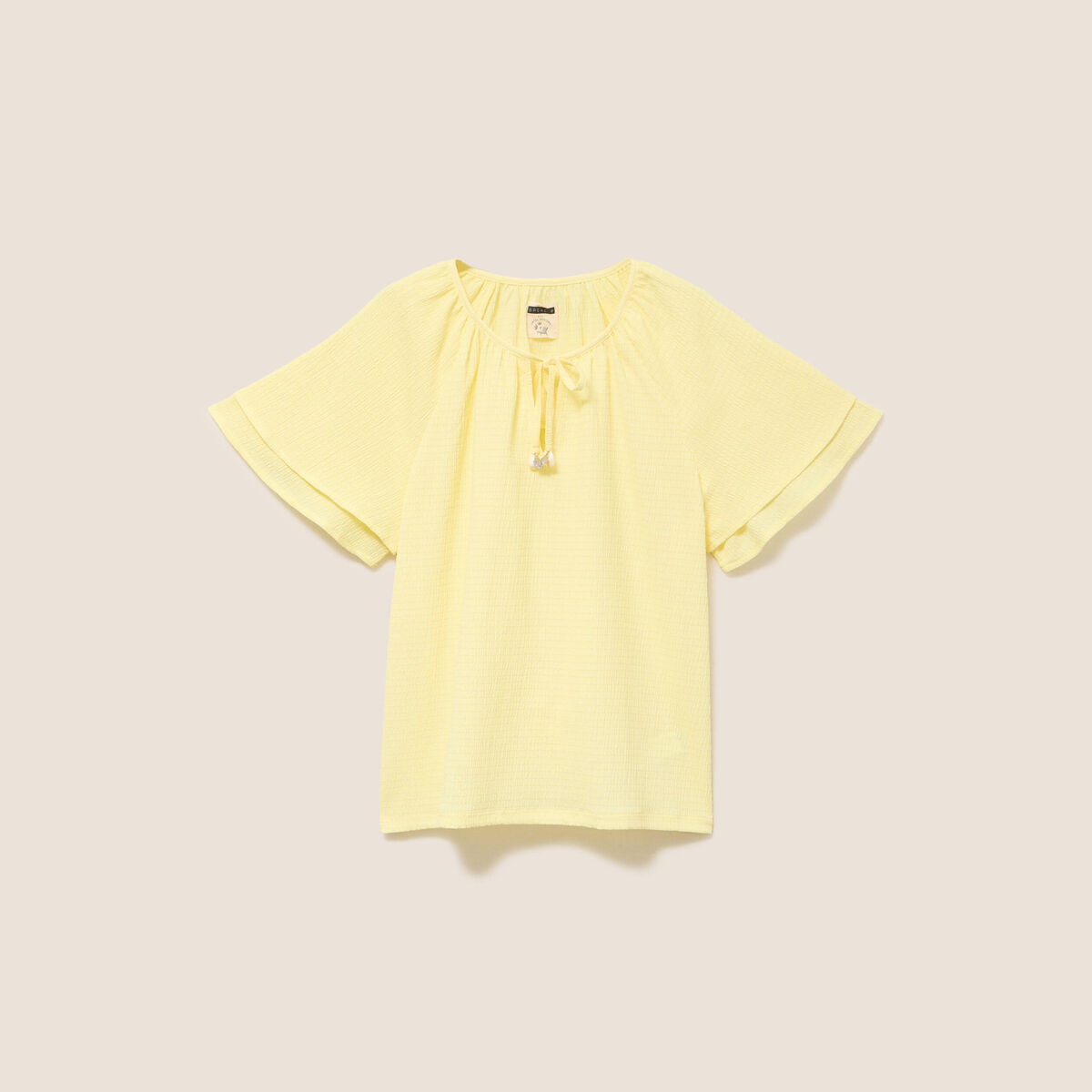Blouse col v manches coudes jaune pastel femme