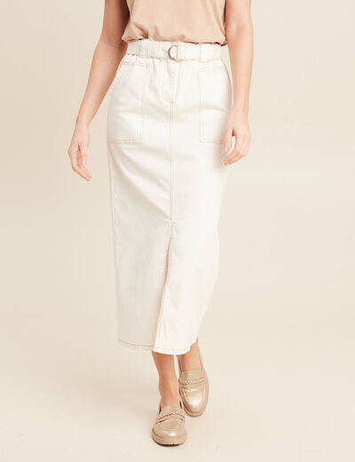 Jupe longue fourreau ecru femme