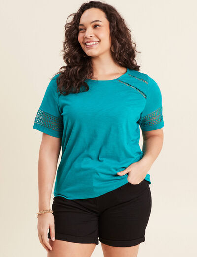 T-shirt manches courtes vert émeraude femme