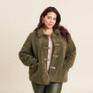 Manteau droit laine mouton vert kaki femme