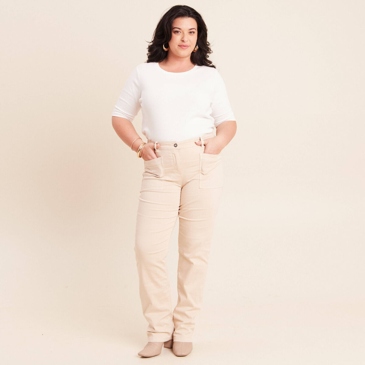 Pantalon coupe mom long ivoire femme