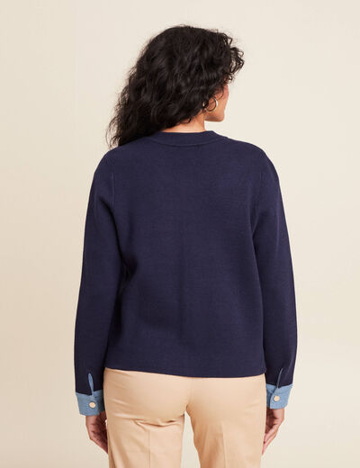 gilet droit court manches longues bleu marine femme
