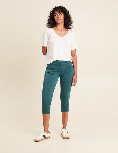 Pantacourt droit taille standard vert femme