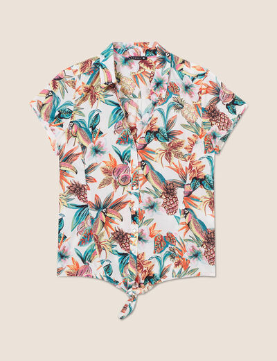 Chemise manches courtes nouée noir femme