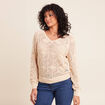 Pull col v manches longues dentelle sable femme