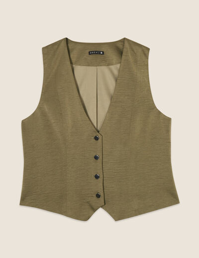 Veston sans manches satin vert olive femme