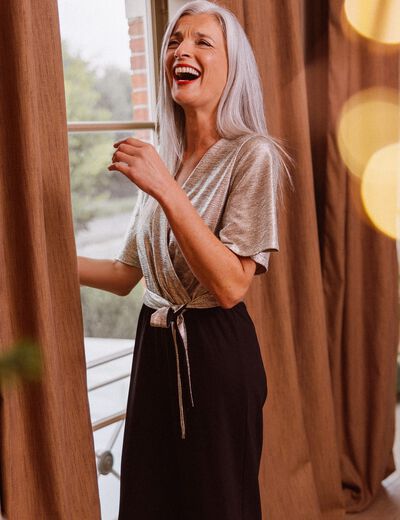 Combinaison pantalon droite couleur or femme