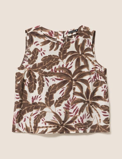 Blouse sans manches col rond fluide marron femme