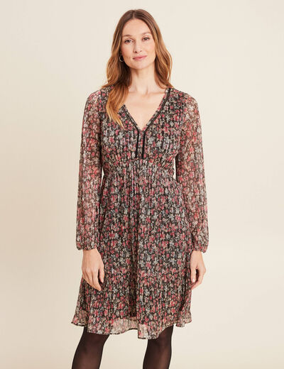Robe fleurie à sequins évasée rose framboise femme