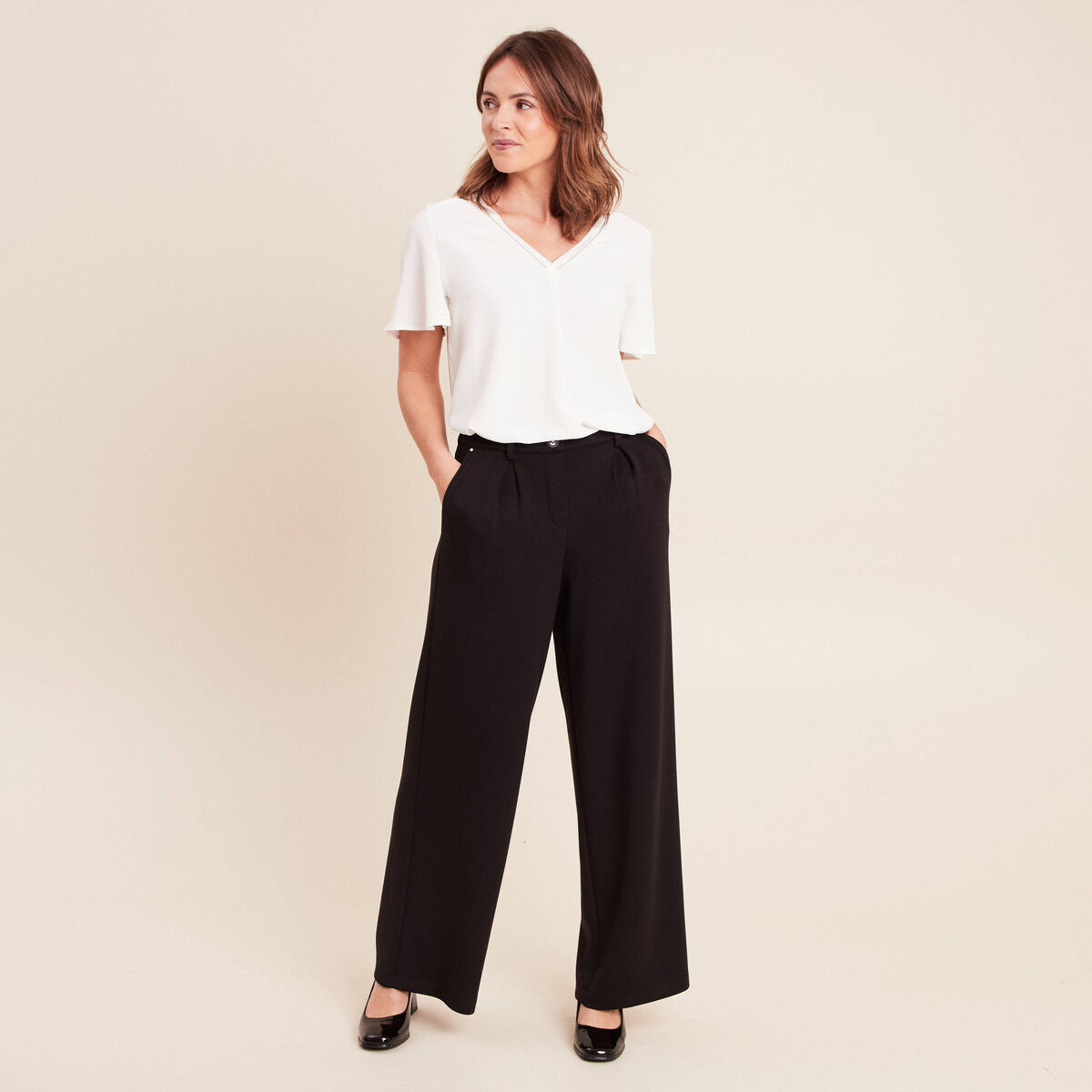 T-shirt bi-mati&egrave;re manches courtes ecru femme