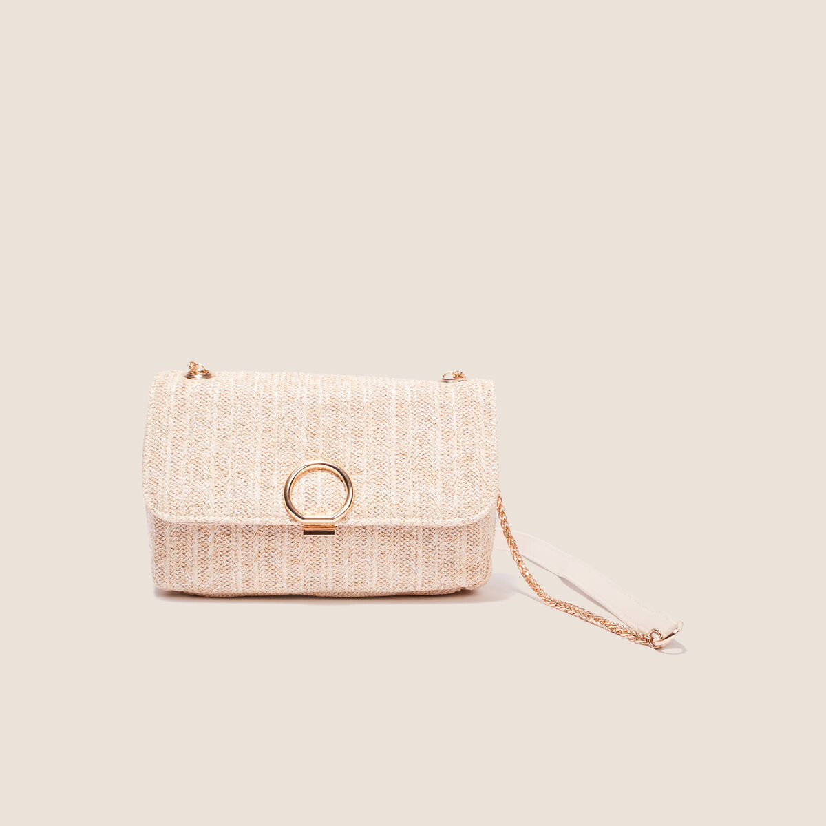 Sac raphia bandouli&egrave;re cha&icirc;ne ecru femme
