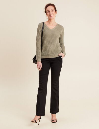 Pull manches longues col en V vert clair femme