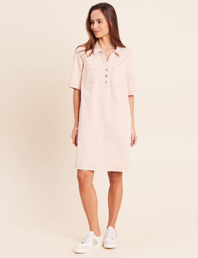 Robe courte droite en jean col chemise rose femme