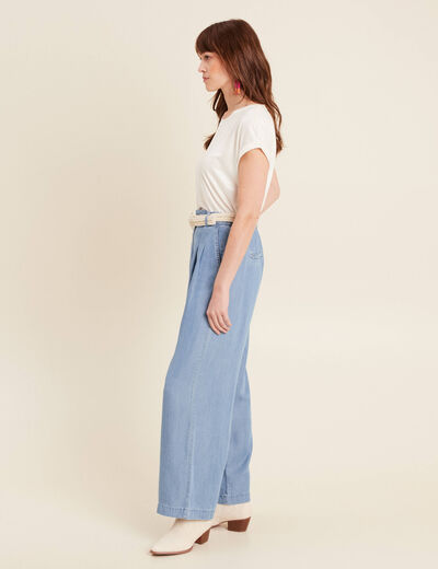 Pantalon large taille haute denim double stone femme