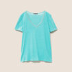 T-shirt manches courtes col en V bleu turquoise femme