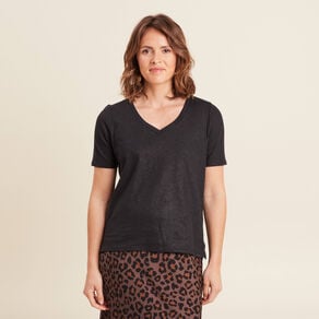 t shirt col v manches courtes noir femme T-shirt col V manches courtes noir femme
