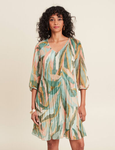 Robe évasée plissée multicolore femme