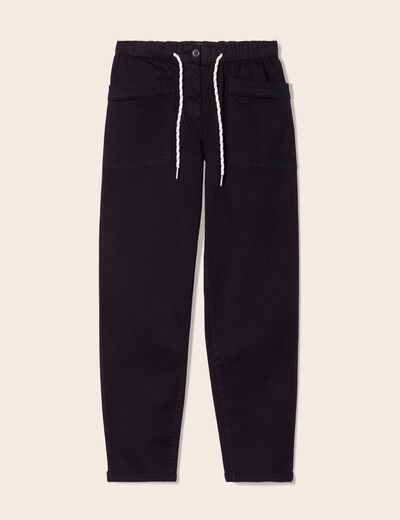 Pantalon coupe droite à coulisse vert foncé femme