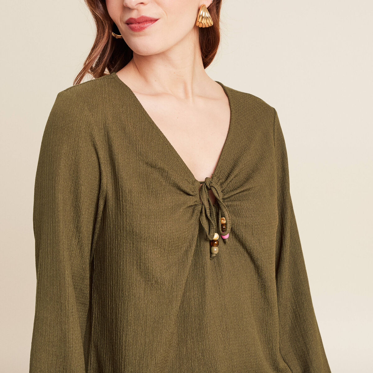 Blouse manches longues vert olive femme