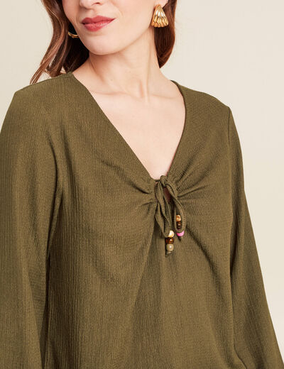 Blouse manches longues vert olive femme