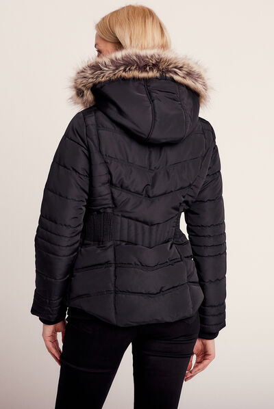 Doudoune droite déperlante à capuche noir femme