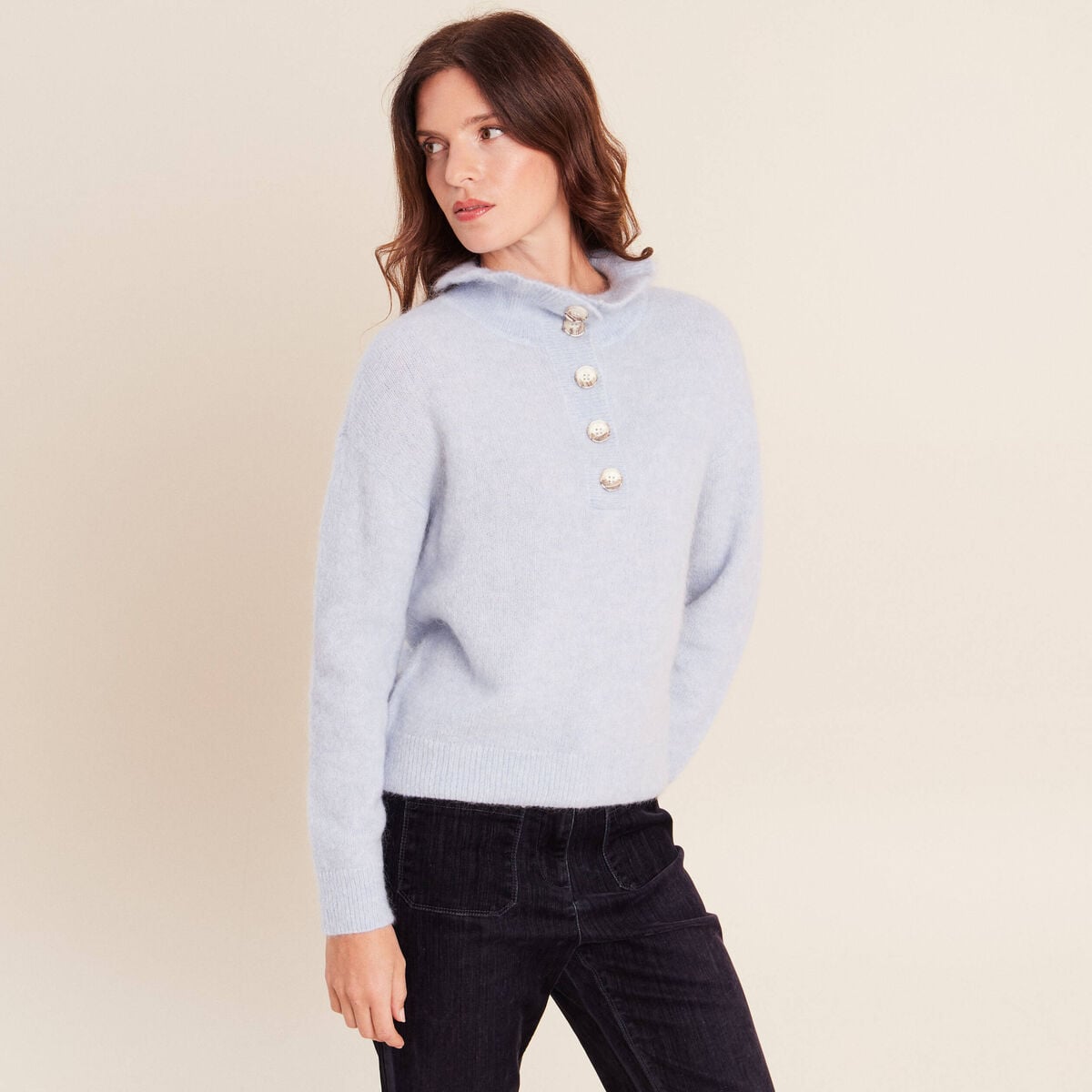Pull col montant denim snow gris femme