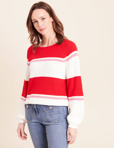 Pull droit col rond en coton ecru femme