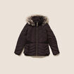 Doudoune cintr&eacute;e capuche manches longues marron fonc&eacute; femme
