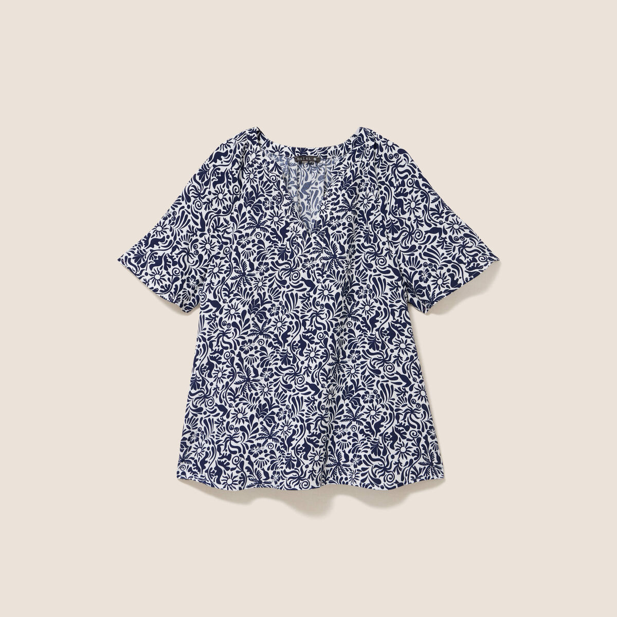 Blouse ample manches courtes fluide bleu femme