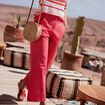 Pantalon flou ceintur&eacute; 7/8&egrave;me rose cerise femme