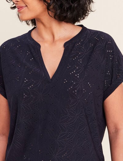 T-shirt droit manches courtes bleu marine femme
