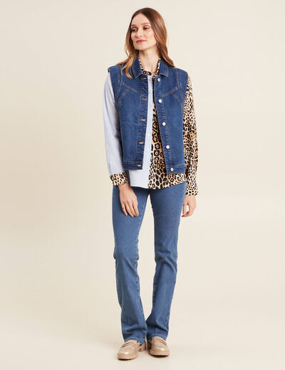 Veste droite sans manches en jean denim stone femme