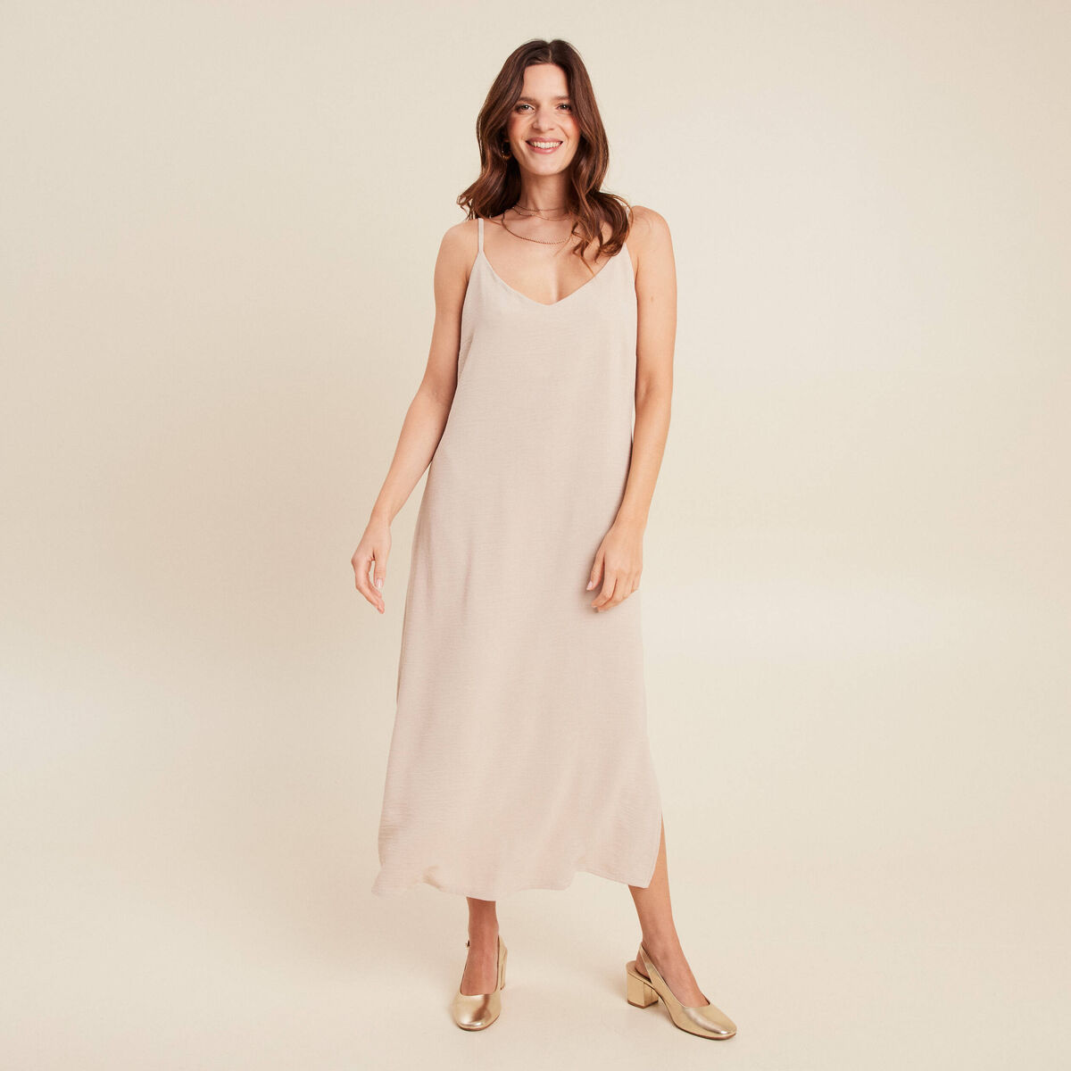 Robe 2 en 1 col rond gris clair femme