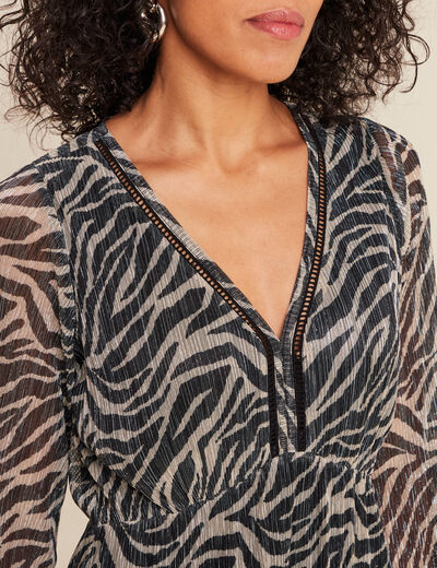 Robe zébrée à sequins évasée noir femme