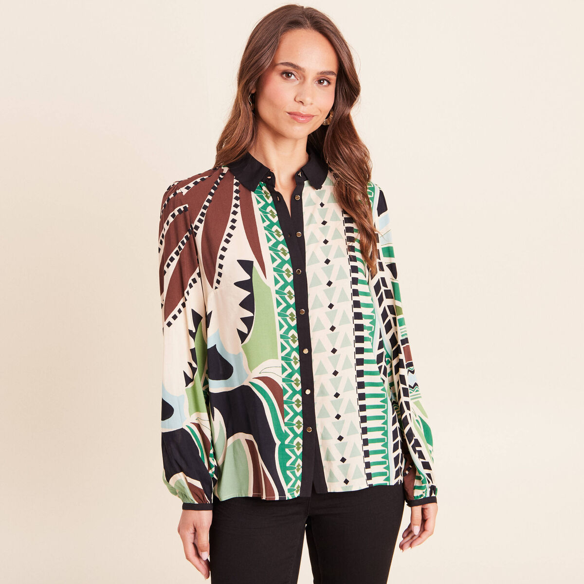 Chemise fluide manches longues vert femme