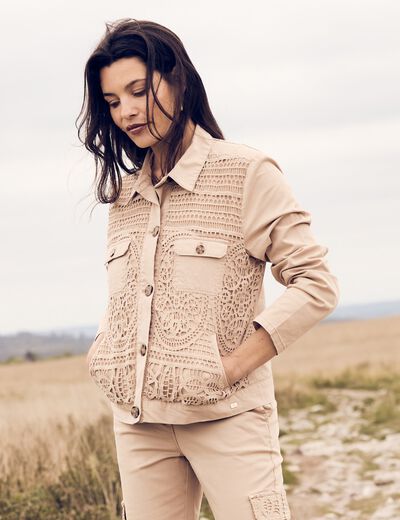 Veste droite courte manches longues sable femme