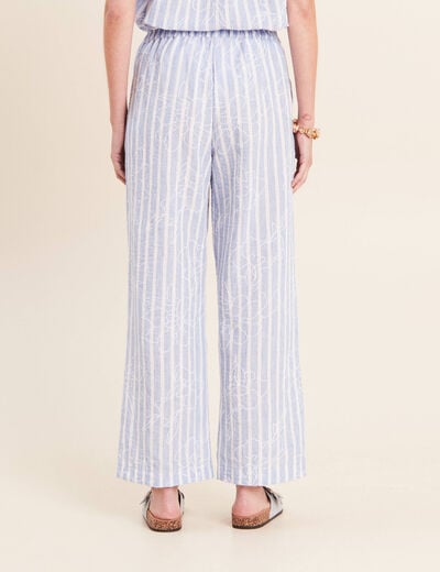 Pantalon large taille haute bleu femme