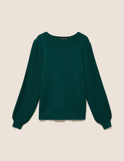 Pull cintr&eacute; col rond manches longues vert fonc&eacute; femme