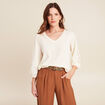 blouse macramé col V manches 3/4 ecru femme
