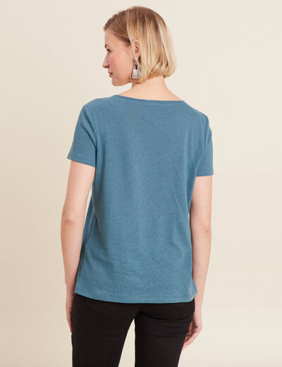 T-shirt manches courtes col en V bleu pétrole femme