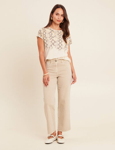 Jean large 7/8ème taille haute denim beige femme