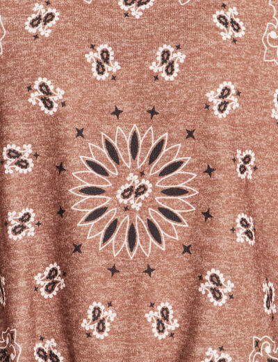 Pull col rond manches longues strass marron femme