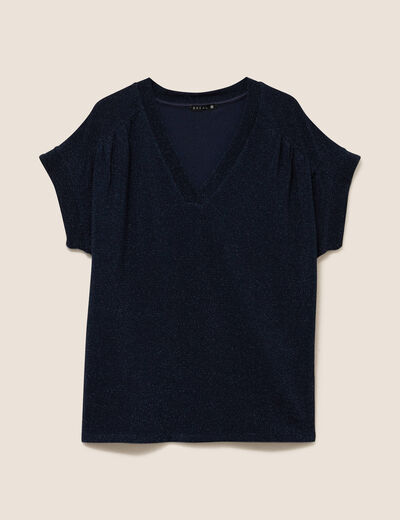 T-shirt manches courtes bleu fonc&eacute; femme