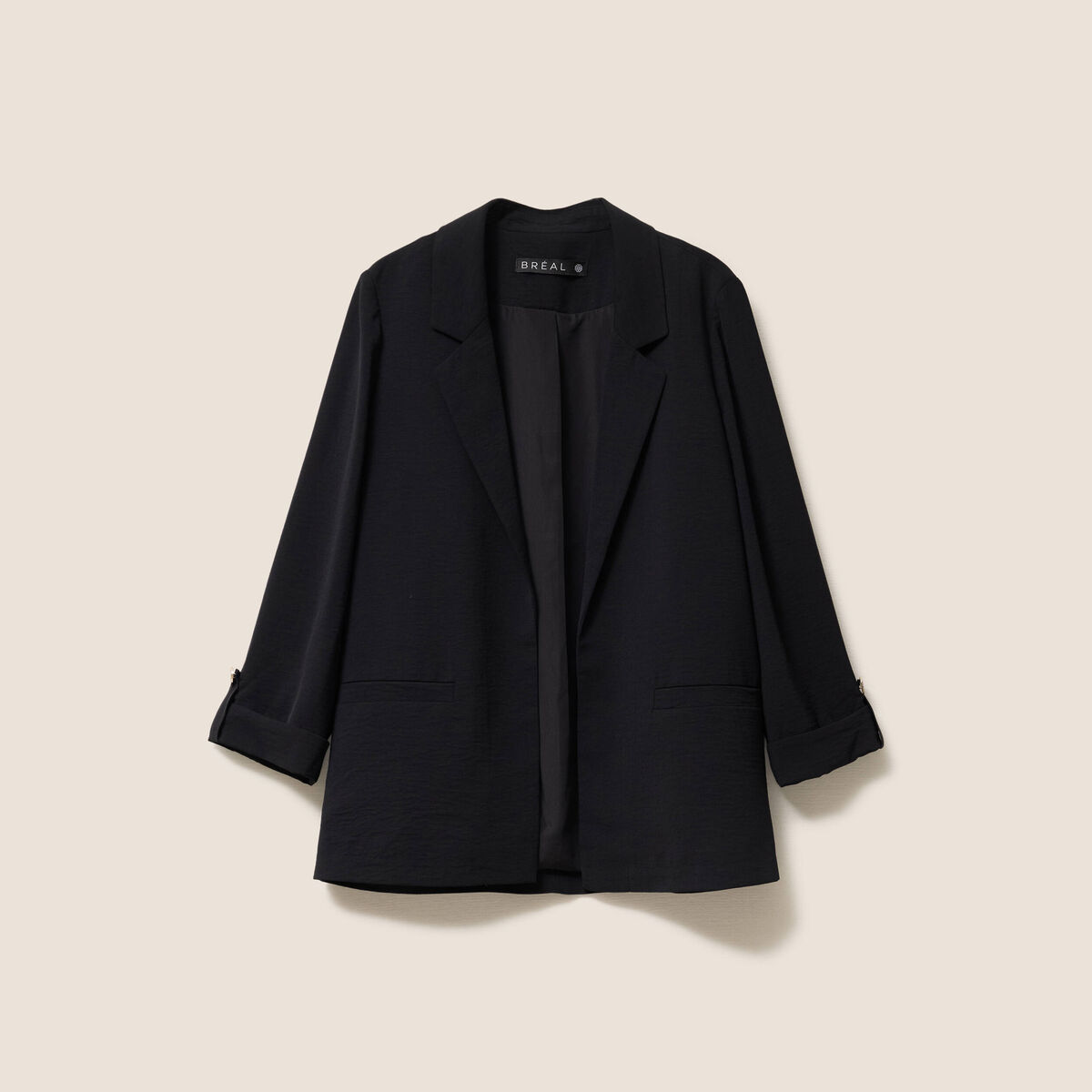 Veste longue droite col tailleur noir femme