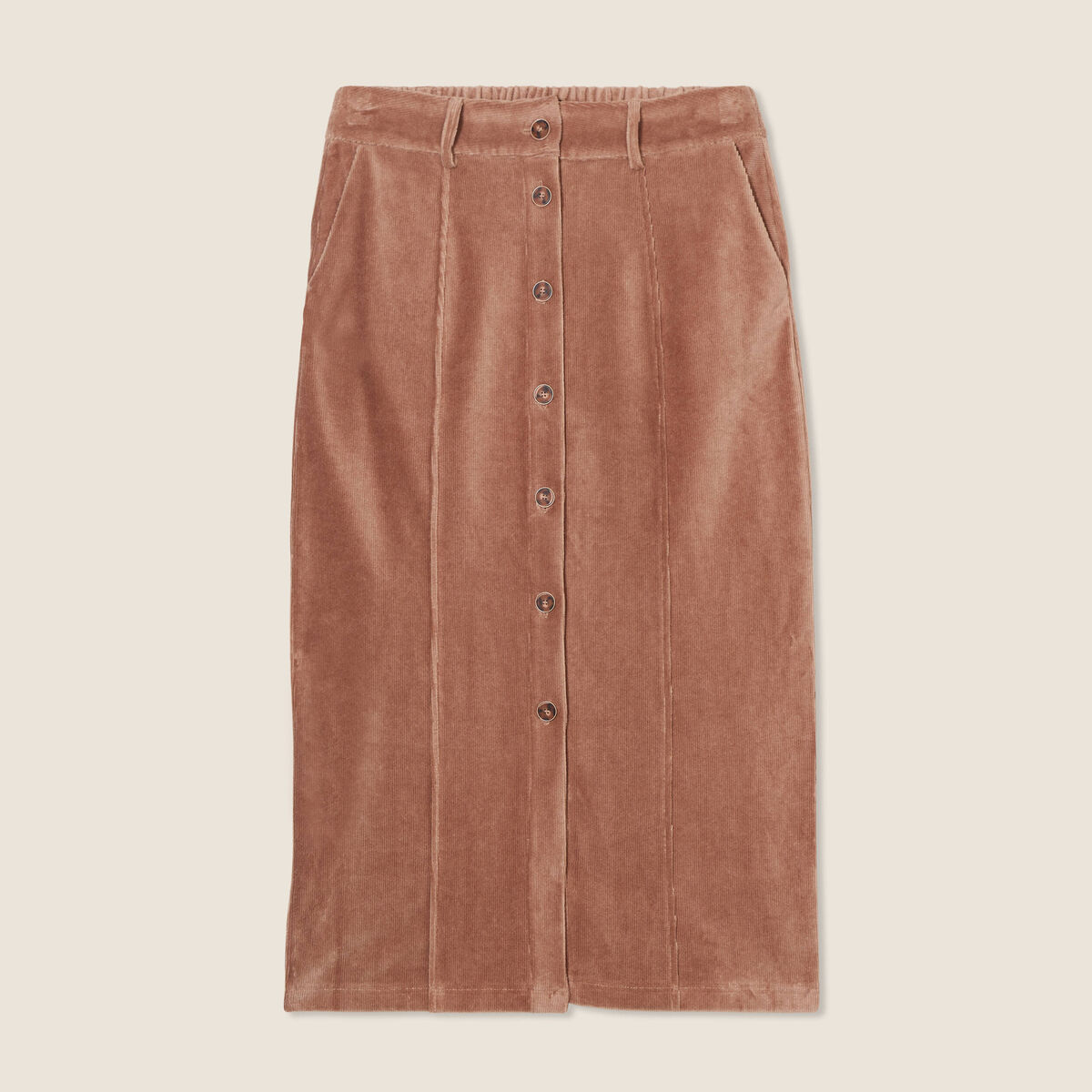 Jupe longue droite velours marron femme