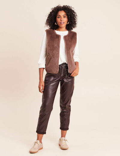 Veste sans manches sans col marron fonc&eacute; marron femme