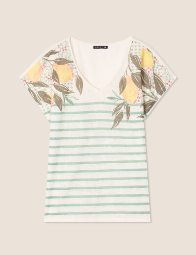 T-shirt col V manches courtes jaune citron femme