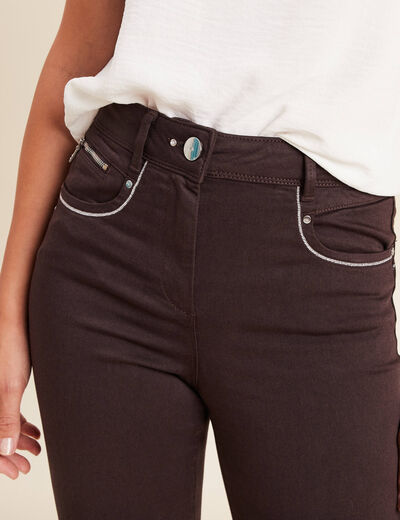 Pantalon droit taille haute marron fonc&eacute; femme