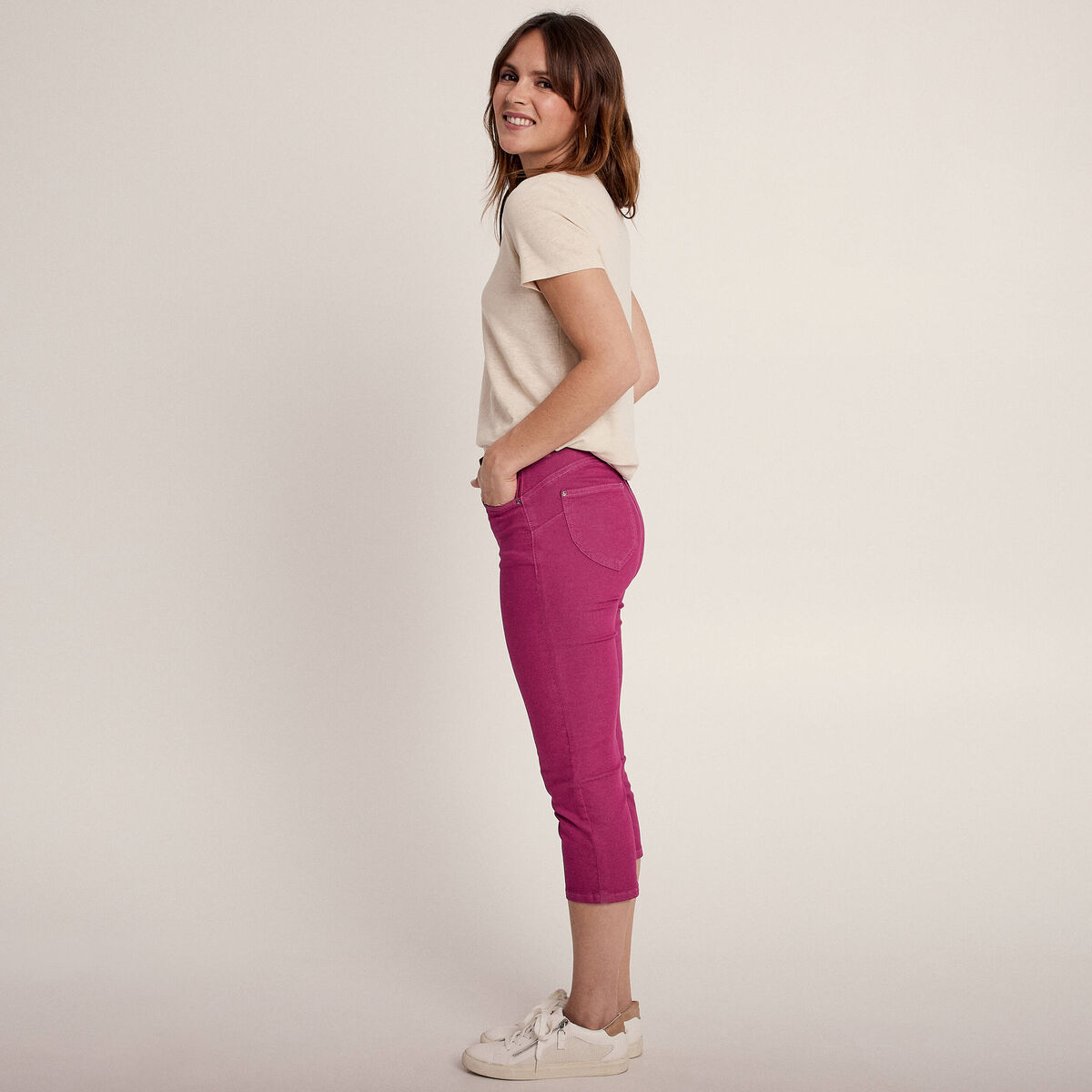 Pantacourt droit taille standard rose fushia femme