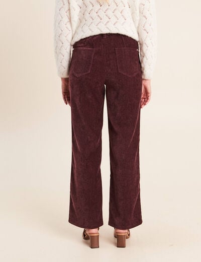 Jean taille haute en velours bordeaux femme